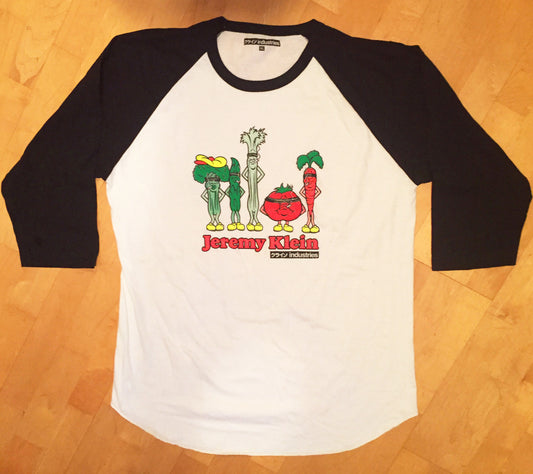 jeremy klein silk screened vegetables raglan t-shirt white/black