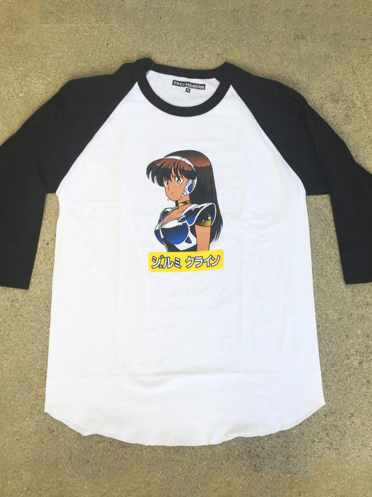jeremy klein silk screened dream girl raglan t-shirt white/black